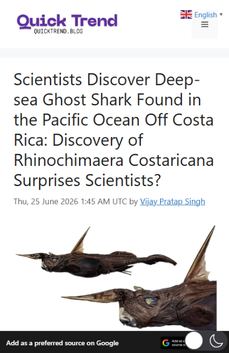 Rhinochimaera Costaricana (New Deep-sea Ghost Shark)
