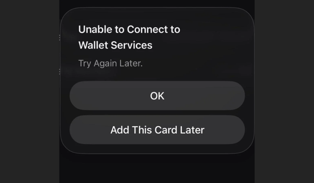 Apple Pay Down: "Unable to Connect to Wallet Services"